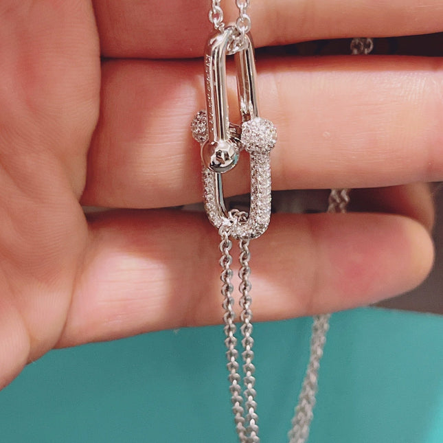 HARDWARE DOUBLE LINK PEDANT SILVER DIAMOND NECKLACE