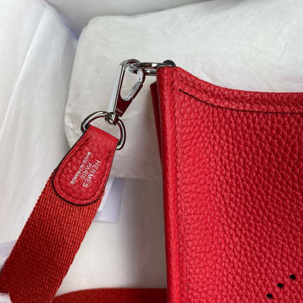 HM 25S EVELYNE 17 CM IN RED COWHIDE AND CANVAS WITH SILVER HARDWARE