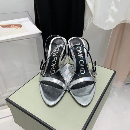 TOM FORD 26S GOLD BUCKLE HEELS 105 MM IN SILVER LAMBSKIN
