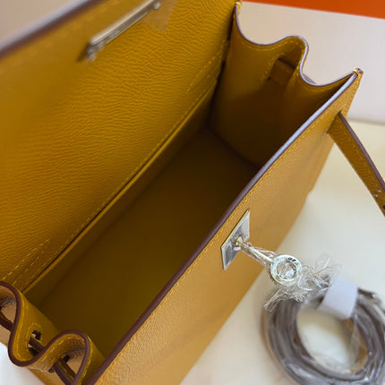 KELLY MINI 20 BAG IN DIJON YELLOW CALFSKIN WITH GOLD HARDWARE