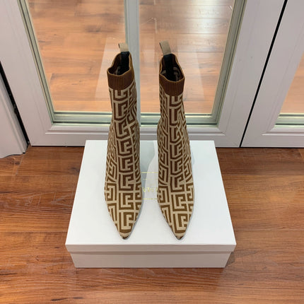 BALMAIN 26S BOOTS 105 MM IN BROWN AND BEIGE FLYKNIT STYLE 10