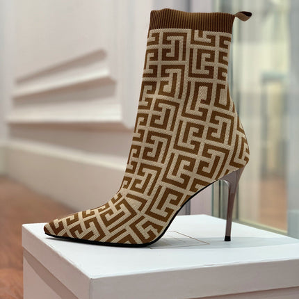 BALMAIN 26S BOOTS 105 MM IN BROWN AND BEIGE FLYKNIT STYLE 10