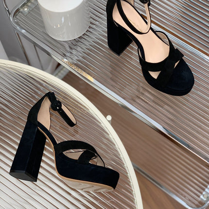 GIANVITO ROSSI 26S PLATFORM SANDALS 115 MM IN BLACK SUEDE