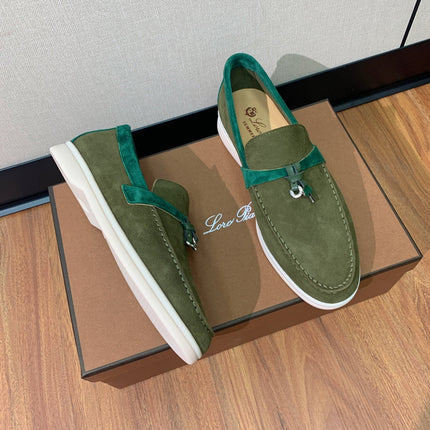 LP CHARMS WALK BABOUCHE LOAFERS OLIVE AND PINE SUEDE