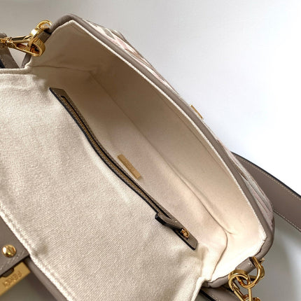 Fend Baguette White Brown and Multicolour Canvas Bag 27 with FF Embroidery Ghw