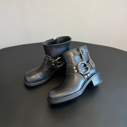MIUMIU 26S ANKLE BOOTS IN BLACK CALFSKIN SILVER HARDWARE