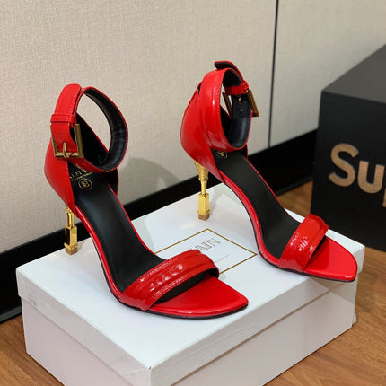 BALMAIN 26S METAL-HEEL SANDALS 105 MM IN RED CALFSKIN