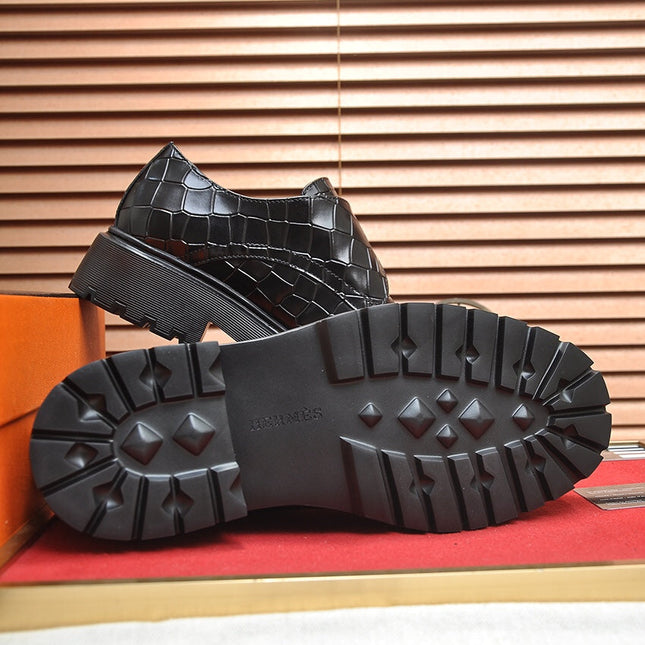 HM MONK STRAP BLACK WITH CROCODILE MOTIF CALFSKIN