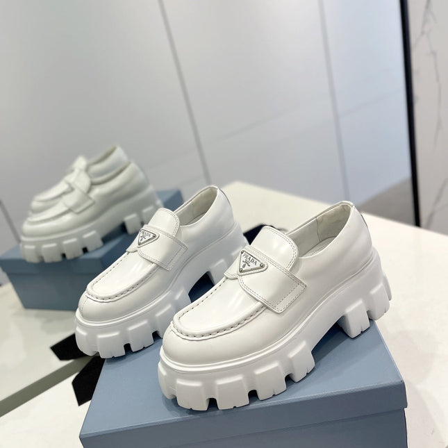 PRA BRUSHED LEATHER MONOLITH LOAFERS WHITE
