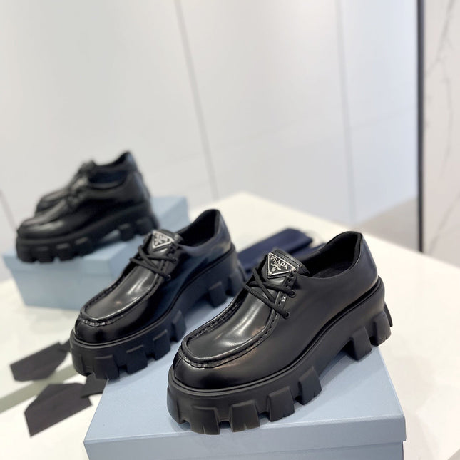 PRA MONOLITH LACE-UP LOAFERS BLACK CALFSKIN