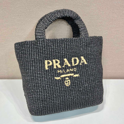 LARGE CROCHET TOTE BAG 47 IN BLACK MIX YELLOW RAFFIA