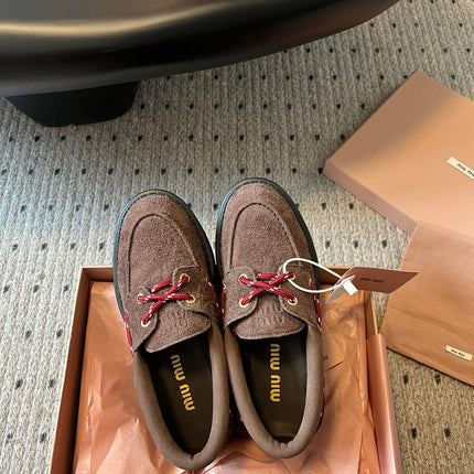 MIUMIU 26S CHUNKY SOLE LOAFERS IN DARK BROWN SUEDE