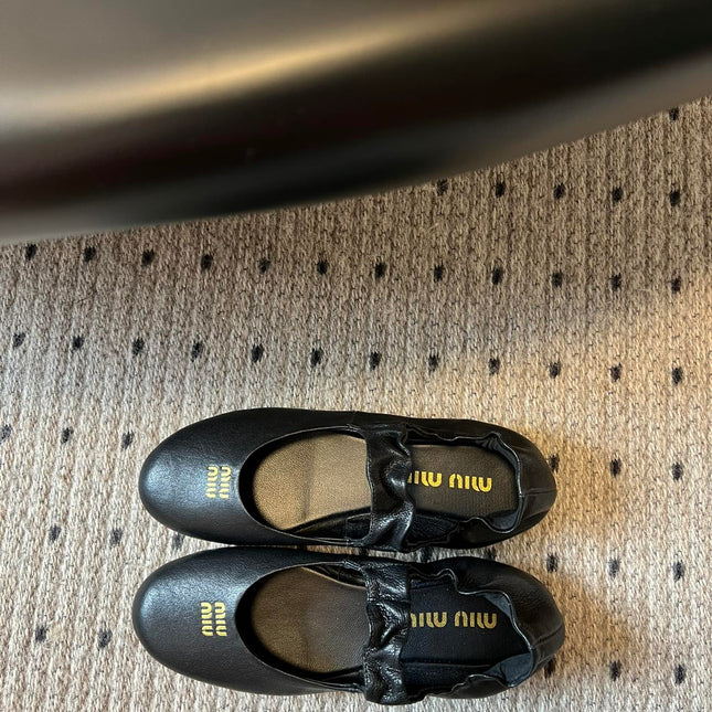 MIUMIU 26S BALLERINAS IN BLACK RUCHES NAPPA CALFSKIN