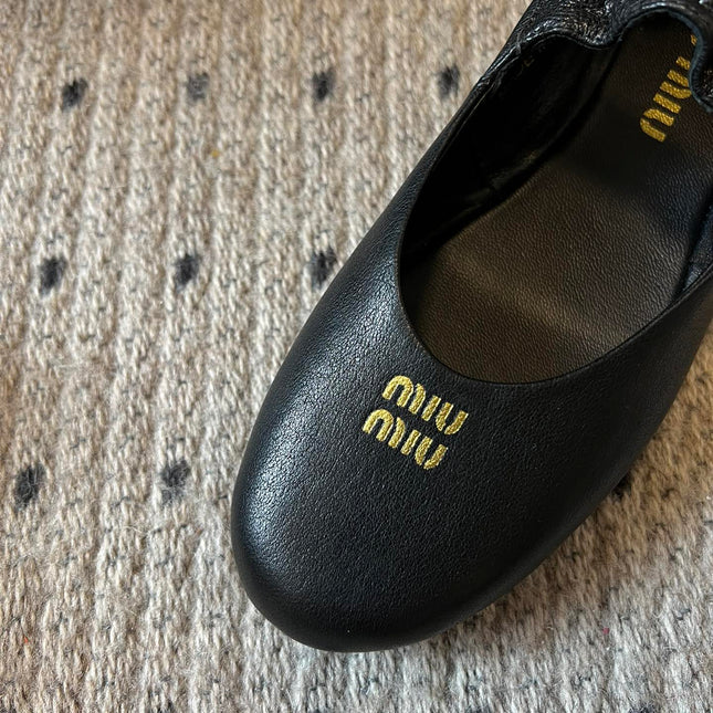 MIUMIU 26S BALLERINAS IN BLACK RUCHES NAPPA CALFSKIN