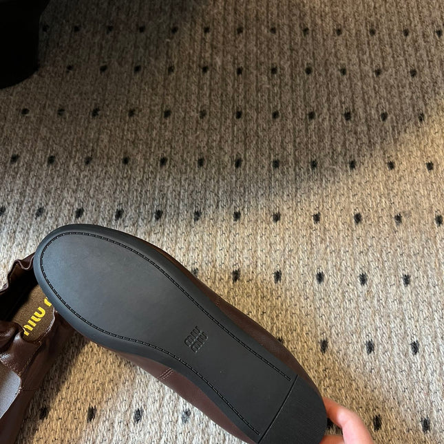 MIUMIU 26S BALLERINAS IN DARK BROWN RUCHES NAPPA CALFSKIN