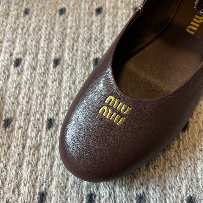 MIUMIU 26S BALLERINAS IN DARK BROWN RUCHES NAPPA CALFSKIN