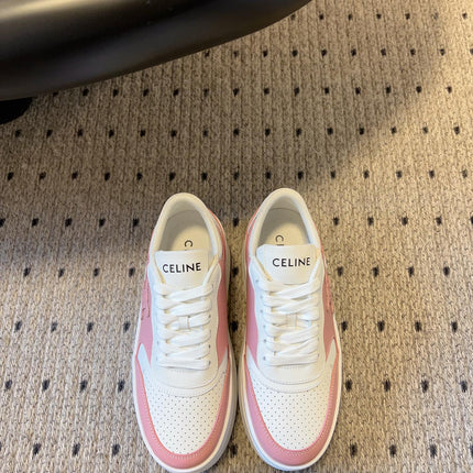 BLOCK SNEAKER WITH TRIOMPHE IN WHITE MIX BABY PINK CALFSKIN