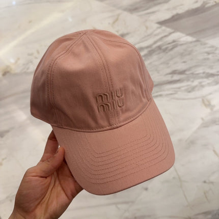 MIUMIU BASEBALL CAP IN MELON PINK FABRIC EMBROIDERED LOGO STYLE 4