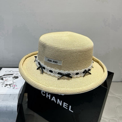 MIUMIU SMALL BRIM CURVED STRAW HAT IN BEIGE