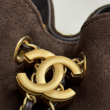 CHANEL 25S HOBO BAG 40 CM IN DARK BROWN SUEDE WITH GOLD HARDWARE