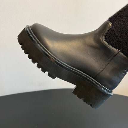 CELINE 26S HIGH-TOP BOOTS 60 MM IN BLACK CALFSKIN AND WOOL