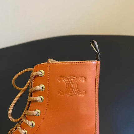CELINE 26S MARGARET COMBAT BOOT 45 MM IN BURNT ORANGE CALFSKIN