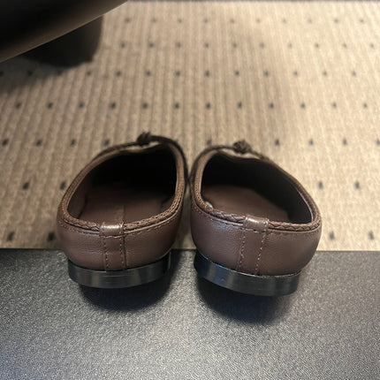 BOTTEGA VENETA 26S FLAT MULES IN DARK BROWN LAMBSKIN