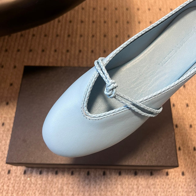 BOTTEGA VENETA 26S FLAT MULES IN BLUE LAMBSKIN