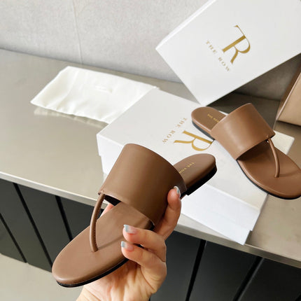 THE ROW 26S FLAT THONG SANDALS IN BROWN CALFSKIN
