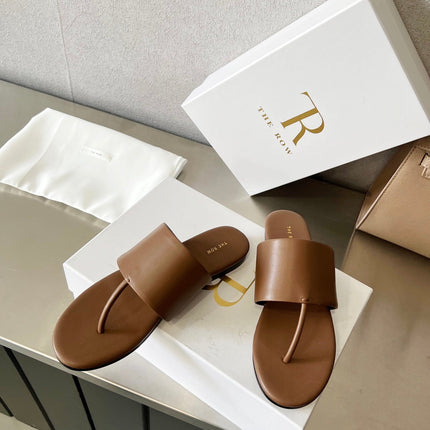THE ROW 26S FLAT THONG SANDALS IN BROWN CALFSKIN