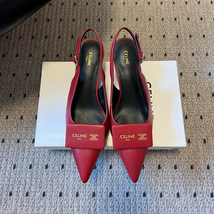 CELINE 26S HIGH-HEEL SLINGBACK 45 MM IN DARK RED CALFSKIN