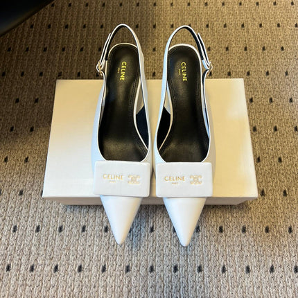 CELINE 26S HIGH-HEEL SLINGBACK 45 MM IN WHITE CALFSKIN