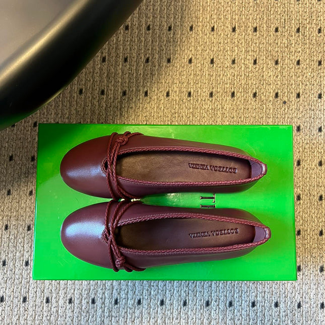 BOTTEGA VENETA 26S ESPADRILLE BALLET FLATS IN DARK RED LAMBSKIN
