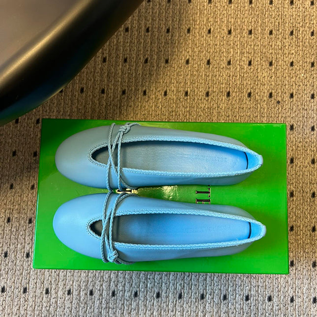BOTTEGA VENETA 26S ESPADRILLE BALLET FLATS IN BLUE LAMBSKIN