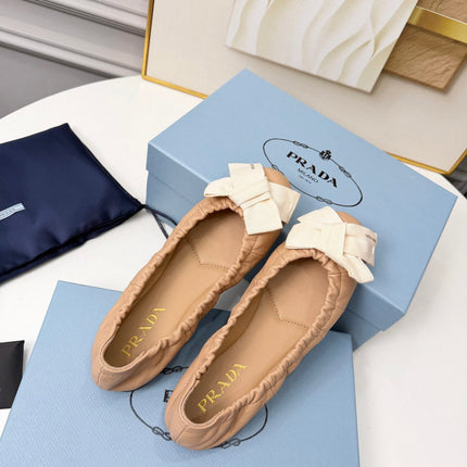 PRADA 26S BALLERINA FLATS IN NUDE LAMBSKIN WITH BOW