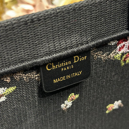 DIOR 26S BOOK TOTE BAG 36 IN BLACK PATTERNED BAYADERE FABRIC