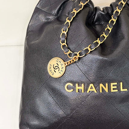 CHANEL 26S DRAWSTRING SHOULDER BAG 35 IN BLACK CAVIAR CALFSKIN