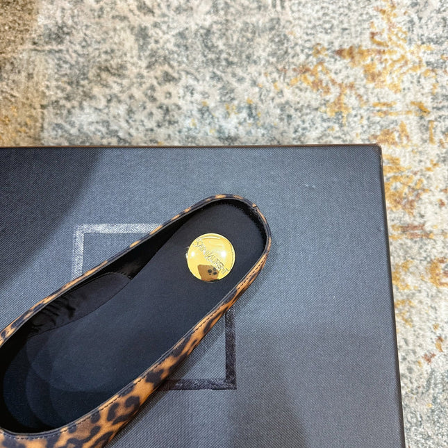 YSL 26S FLAT MULES IN LEOPARD PRINT CANVAS 