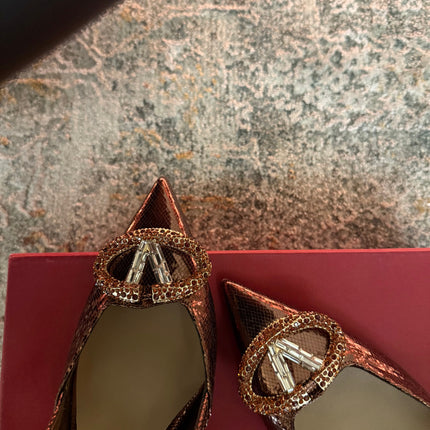 VALENTINO 26S SLINGBACKS 75 MM IN METALLIC BRONZE SNAKESKIN