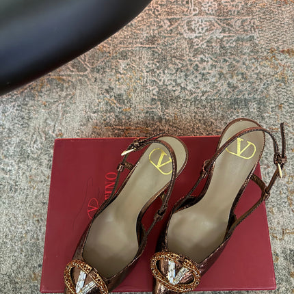 VALENTINO 26S SLINGBACKS 75 MM IN METALLIC BRONZE SNAKESKIN