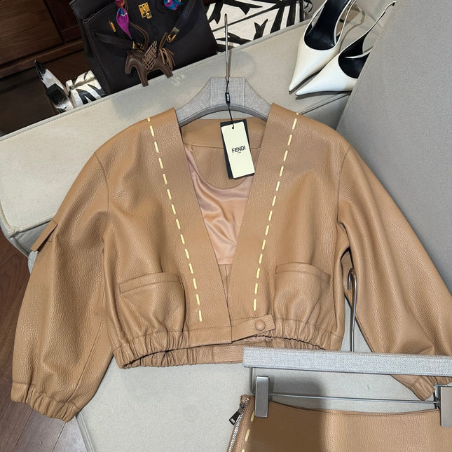 FENDI 26S LEATHER JACKET AND SKIRT SET 288