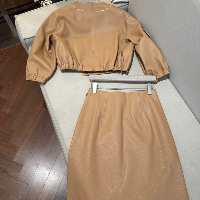 FENDI 26S LEATHER JACKET AND SKIRT SET 288