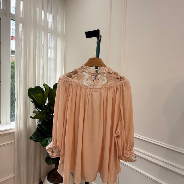 CHLOE 26S LACE TRIM TIE-NECK BLOUSE STYLE 41