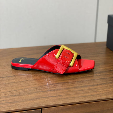 BALMAIN 26S B-BELT FLAT SANDALS IN RED CALFSKIN