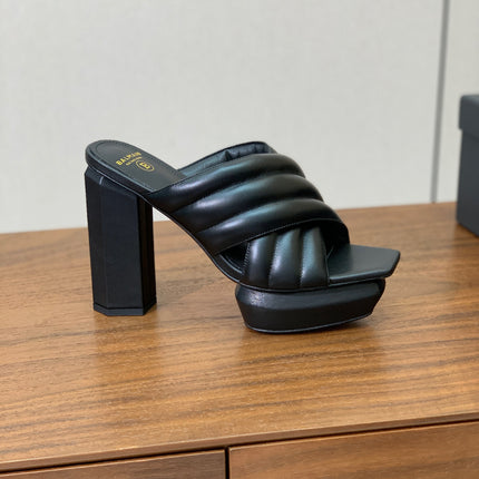 BALMAIN 26S QUILTED PLATFORM MULES 105 MM IN BLACK CALFSKIN
