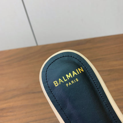 BALMAIN 26S QUILTED MULES IN BEIGE CALFSKIN