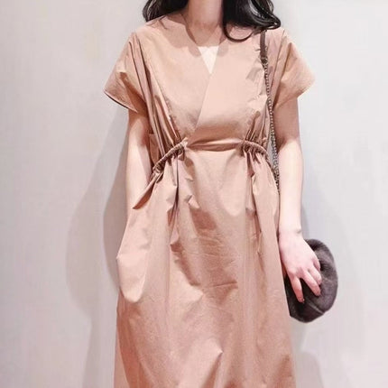 MAX MARA 25S V-NECK SHORT-SLEEVE RAGLAN DRESS 113