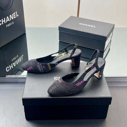 CC SLINGBACK 25S 65 MM IN BLACK FABRIC PRINT BRAND LOGO