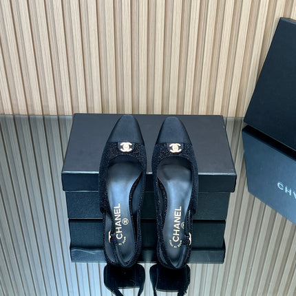 CHANEL 25S SLINGBACK SHOE 45MM IN BLACK TWEED
