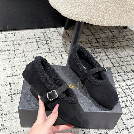 ALAIA 26S  BALLET FLATS IN BLACK SUEDE AND WOOL